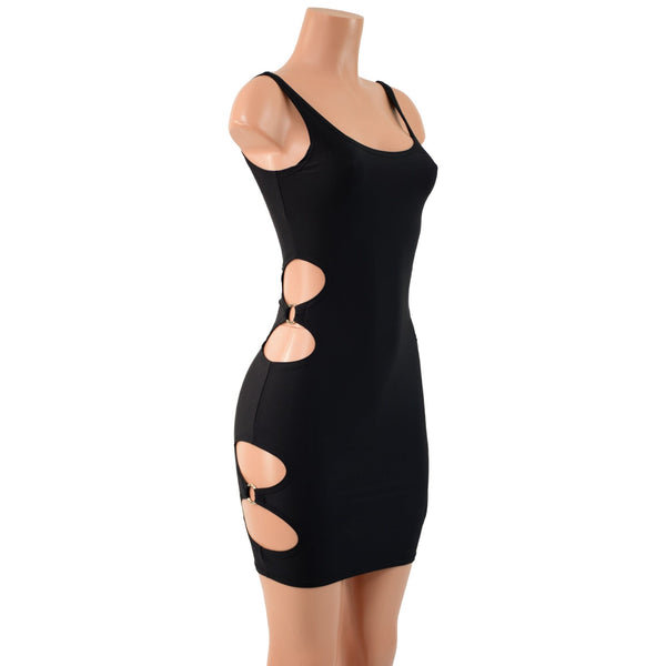 Skinny Strap Bodycon Tank Dress with O-Ring Cutouts - 3