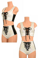 2PC Lace Up Side Panel Top & Siren Shorts Set - 1
