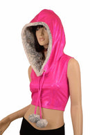 Sleeveless Crop Hoodie with Minky Pom Poms - Coquetry Clothing