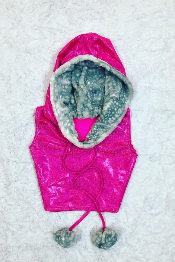 Sleeveless Crop Hoodie with Minky Pom Poms - Coquetry Clothing