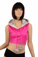 Sleeveless Crop Hoodie with Minky Pom Poms - Coquetry Clothing
