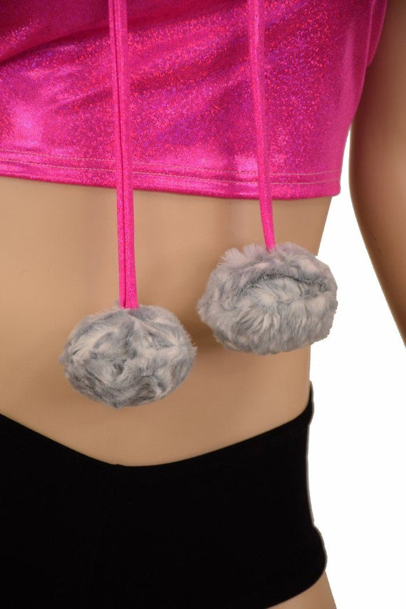 Sleeveless Crop Hoodie with Minky Pom Poms - Coquetry Clothing