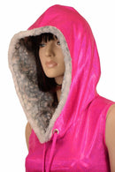 Sleeveless Crop Hoodie with Minky Pom Poms - Coquetry Clothing
