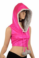 Sleeveless Crop Hoodie with Minky Pom Poms - Coquetry Clothing