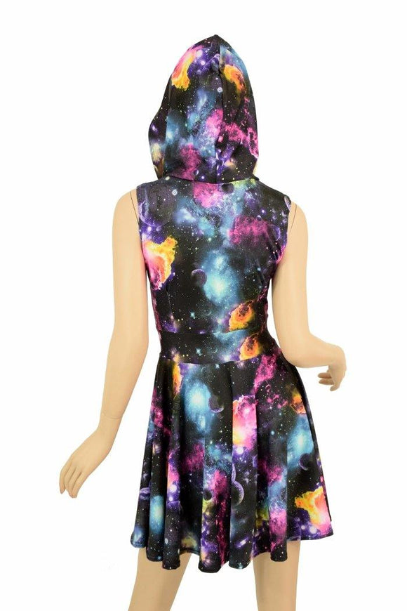 Sleeveless Galaxy Hooded Skater Dress - Coquetry Clothing