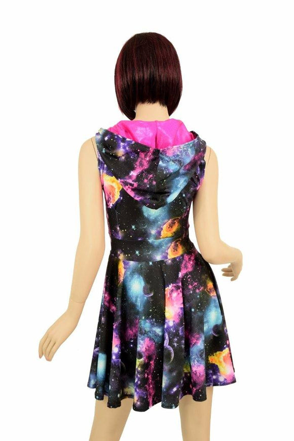 Sleeveless Galaxy Hooded Skater Dress - Coquetry Clothing