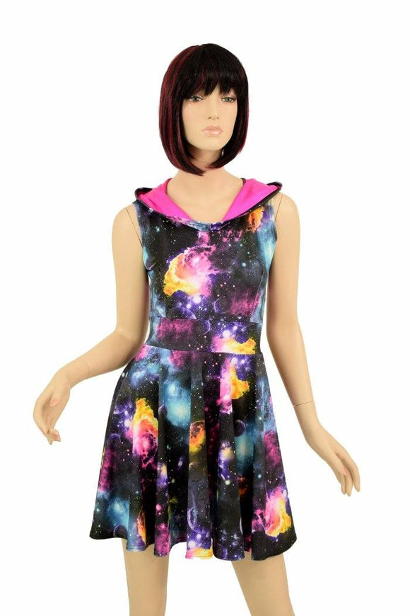 Sleeveless Galaxy Hooded Skater Dress - Coquetry Clothing