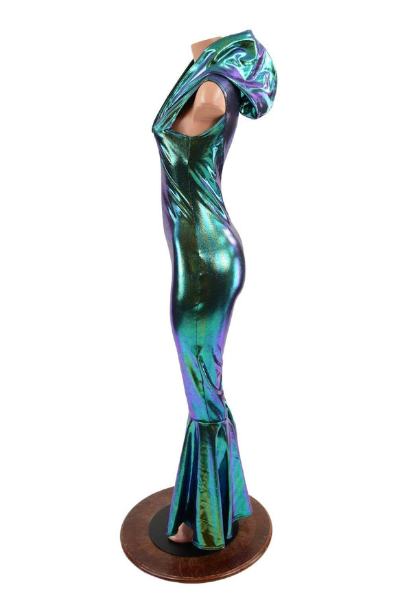 Sleeveless Hooded Bell Bottom Catsuit in Scarab - Coquetry Clothing