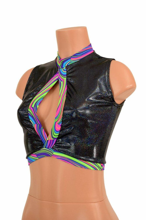 Sleeveless Keyhole Top in Black Holo - Coquetry Clothing