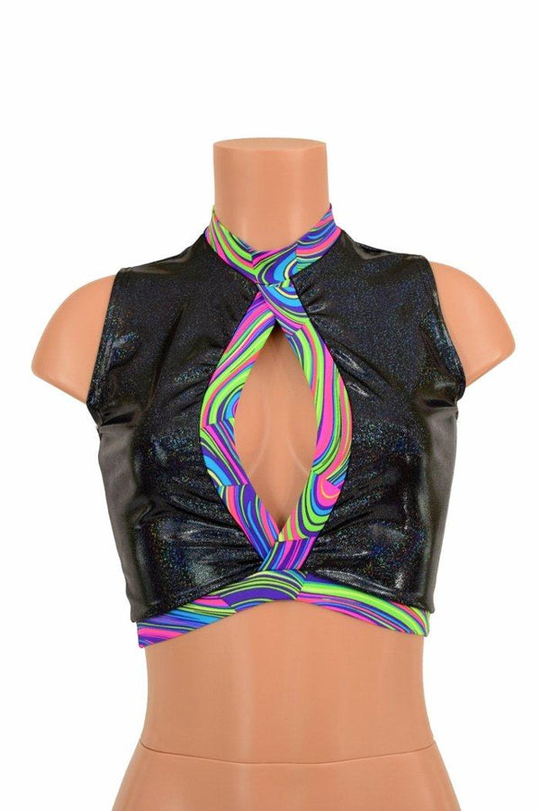 Sleeveless Keyhole Top in Black Holo - 1