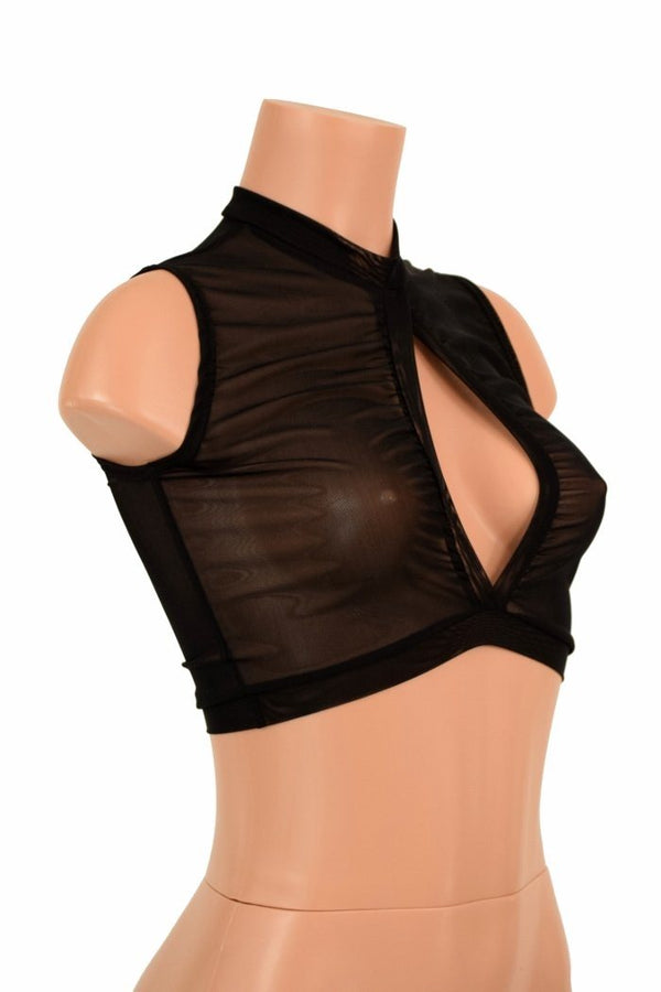Sleeveless Keyhole Top in Black Mesh - 2