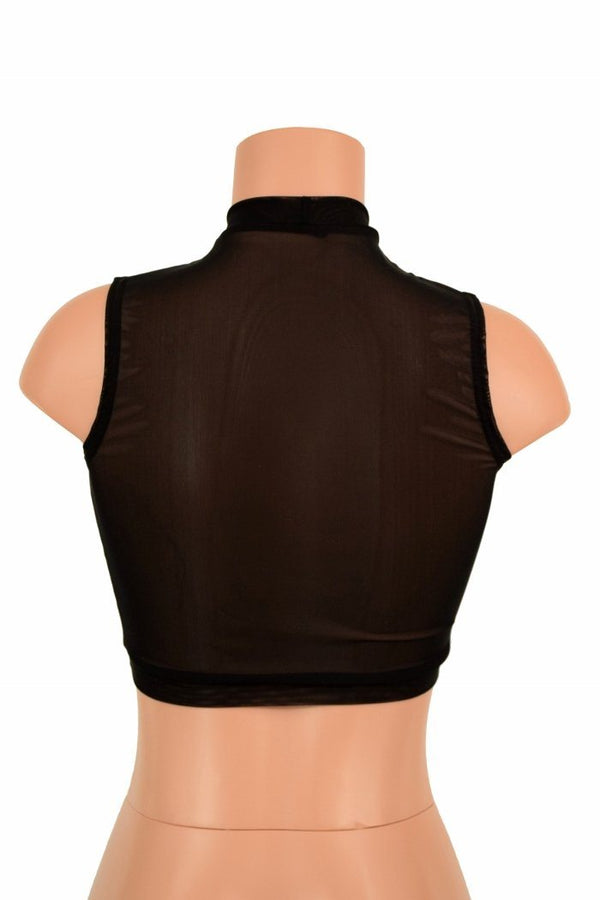 Sleeveless Keyhole Top in Black Mesh - 3