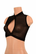 Sleeveless Keyhole Top in Black Mesh - 4