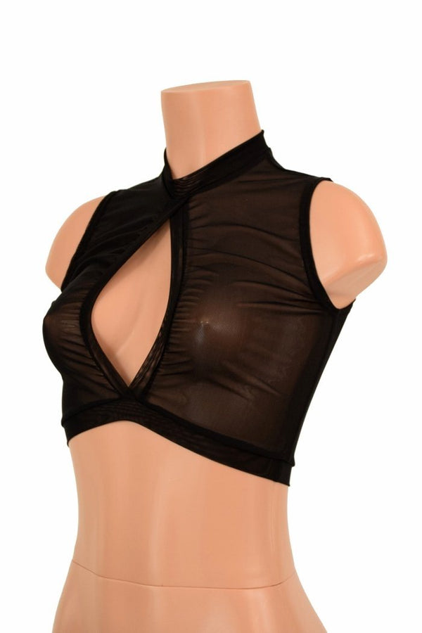 Sleeveless Keyhole Top in Black Mesh - 4