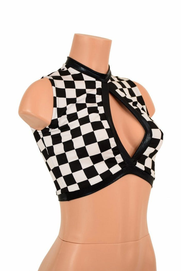 Sleeveless Keyhole Top in Checkered Print - Coquetry Clothing