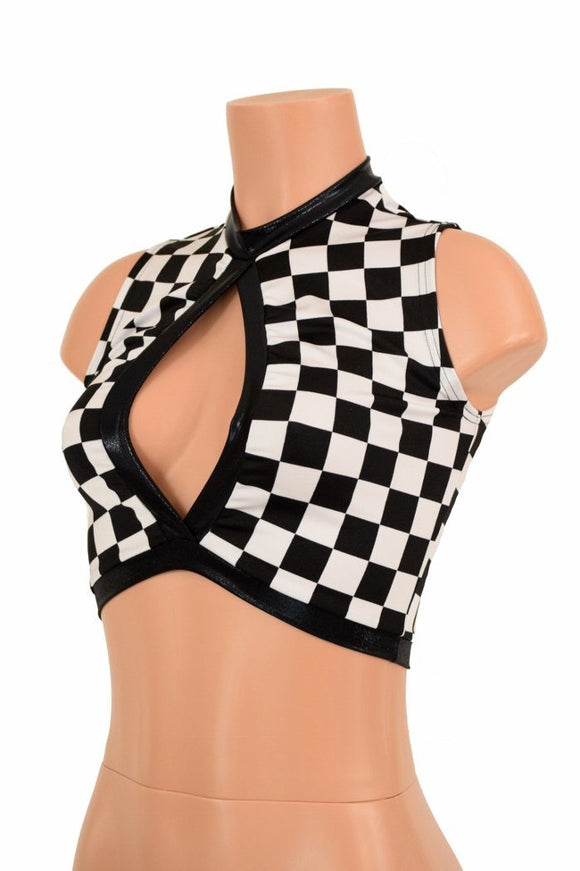 Sleeveless Keyhole Top in Checkered Print - Coquetry Clothing