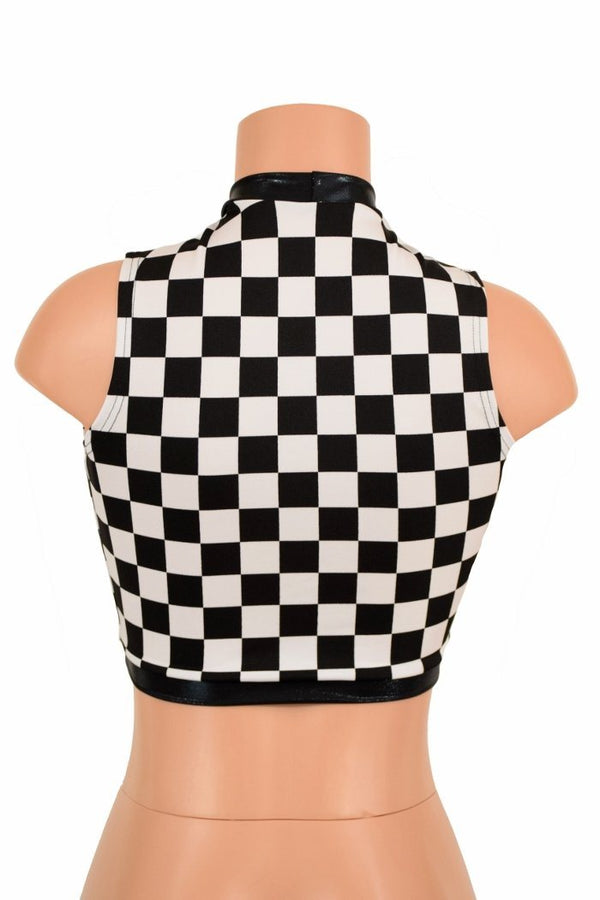 Sleeveless Keyhole Top in Checkered Print - 3