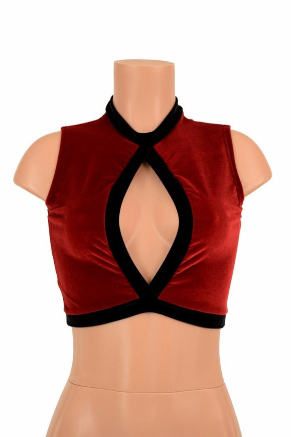 Sleeveless Keyhole Top in Red Velvet - Coquetry Clothing