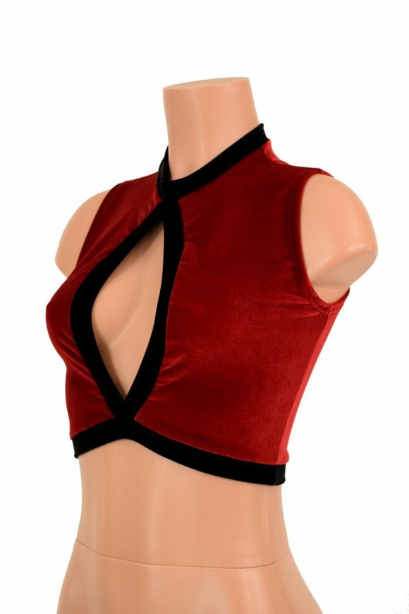 Sleeveless Keyhole Top in Red Velvet - Coquetry Clothing
