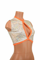 Sleeveless Keyhole Top in White & Orange - Coquetry Clothing