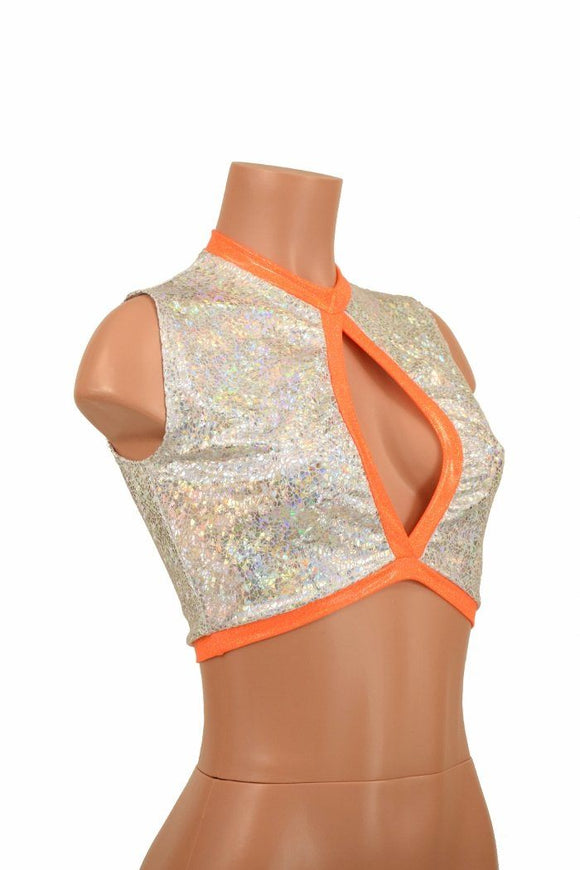 Sleeveless Keyhole Top in White & Orange - Coquetry Clothing