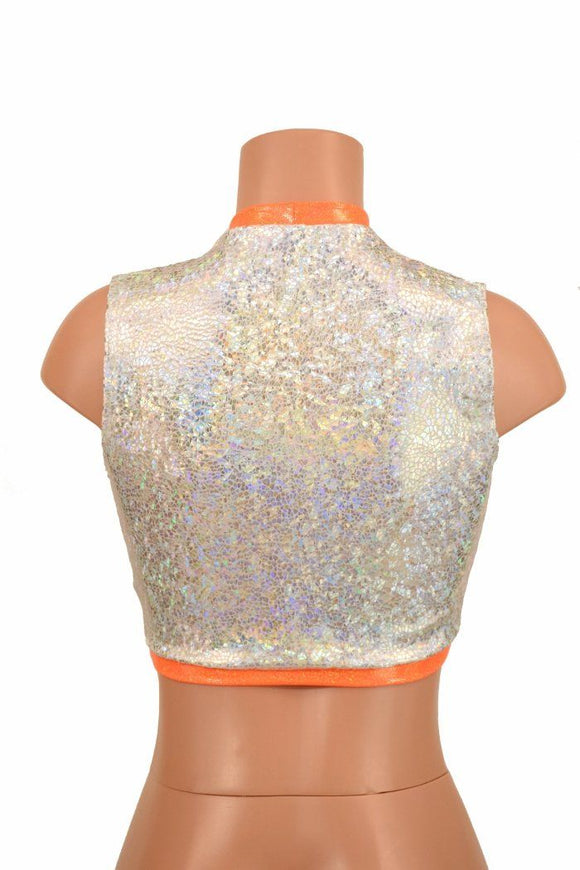Sleeveless Keyhole Top in White & Orange - Coquetry Clothing