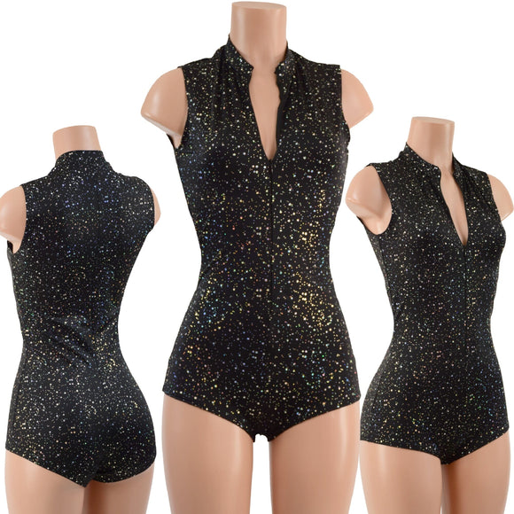 Sleeveless Star Noir Stella Romper with Boy Cut Leg - Coquetry Clothing