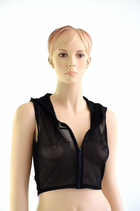 Sleeveless Zipper Mesh Crop Hoodie - Coquetry Clothing