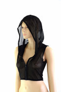 Sleeveless Zipper Mesh Crop Hoodie - 1