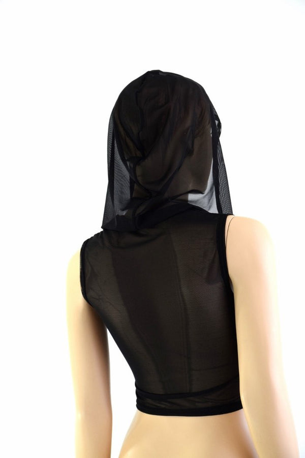 Sleeveless Zipper Mesh Crop Hoodie - 3