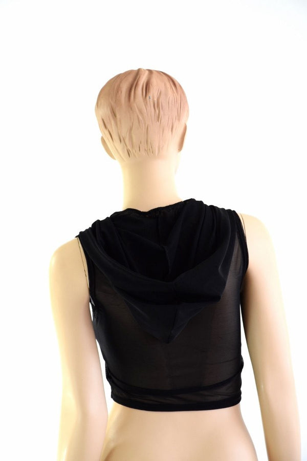 Sleeveless Zipper Mesh Crop Hoodie - 4