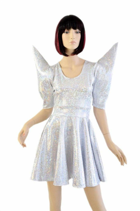 Small Ready to Ship Silvery White Mega Sharp Shoulder Skater Dress - Coquetry Clothing