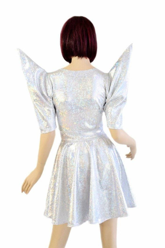 Small Ready to Ship Silvery White Mega Sharp Shoulder Skater Dress - Coquetry Clothing