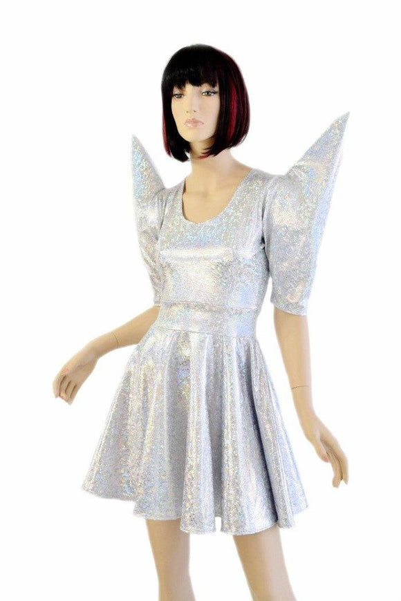 Small Ready to Ship Silvery White Mega Sharp Shoulder Skater Dress - Coquetry Clothing