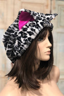 Snow Leopard Minky Beanie with Kitty Ears - 5
