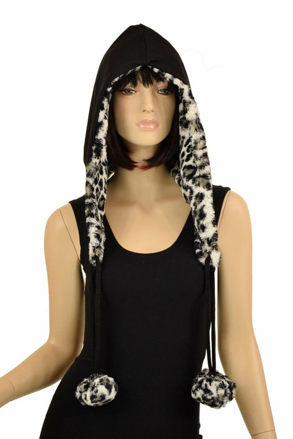Snow Leopard Minky Pom Pom Hood - Coquetry Clothing
