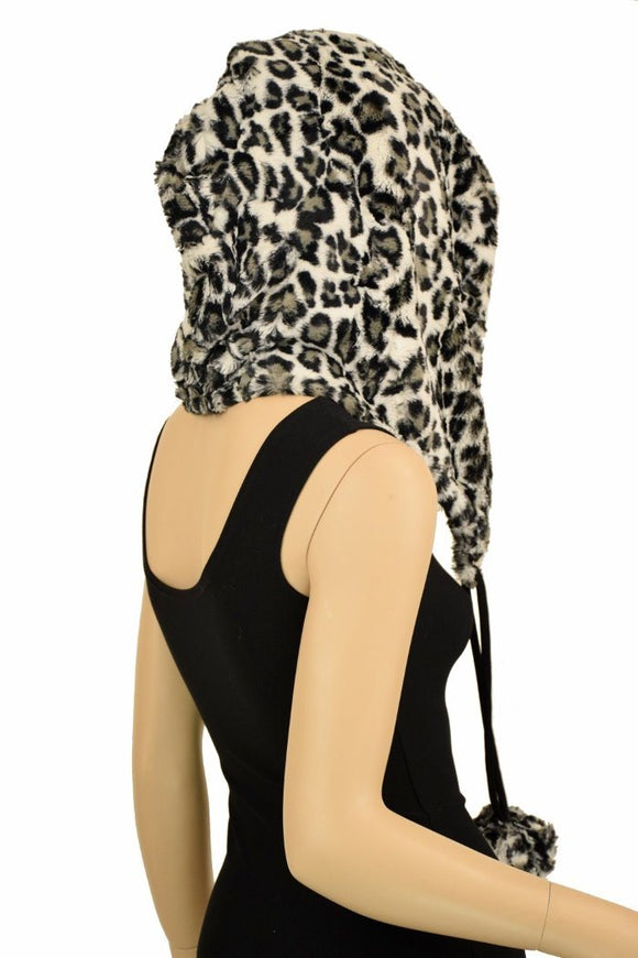 Snow Leopard Minky Pom Pom Hood - Coquetry Clothing