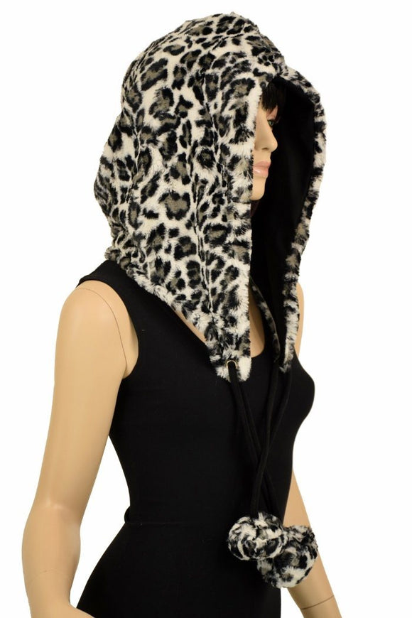 Snow Leopard Minky Pom Pom Hood - Coquetry Clothing