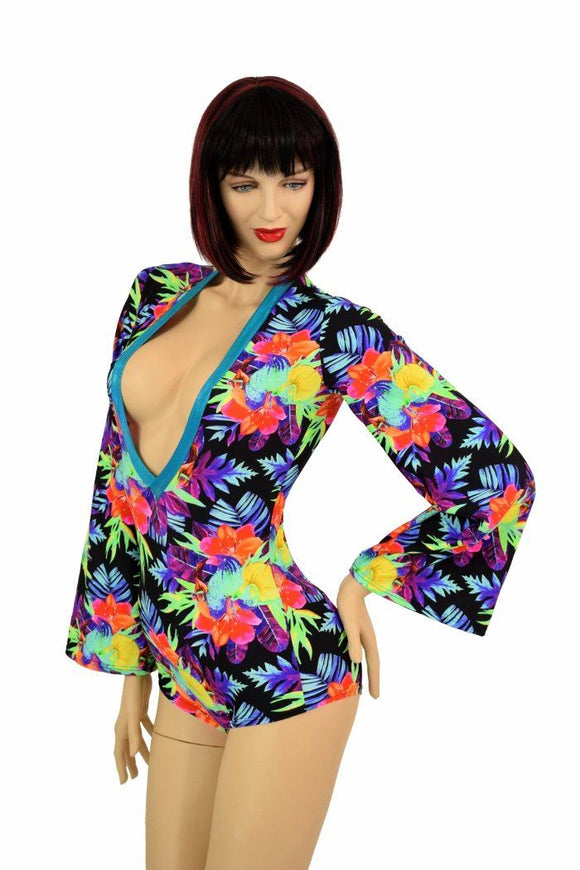 Sonic Bloom Plunging V Romper - Coquetry Clothing