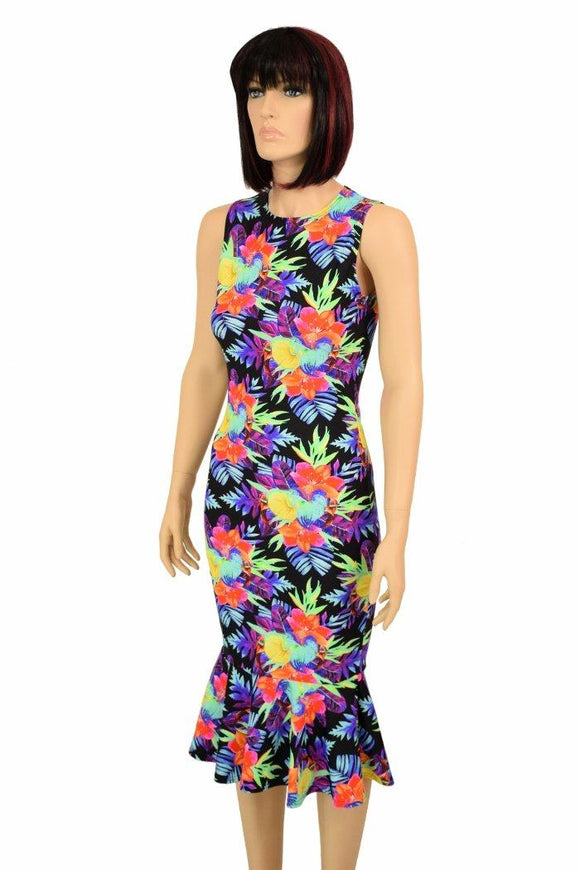Sonic Bloom Ruffled Wiggle Dress - Coquetry Clothing