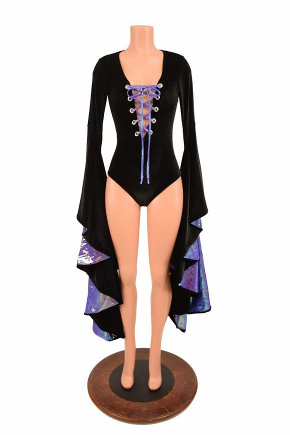 Sorceress Sleeve Romper with Lace Up Neckline - Coquetry Clothing
