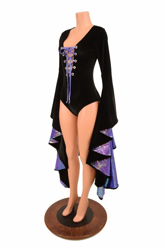 Sorceress Sleeve Romper with Lace Up Neckline - Coquetry Clothing