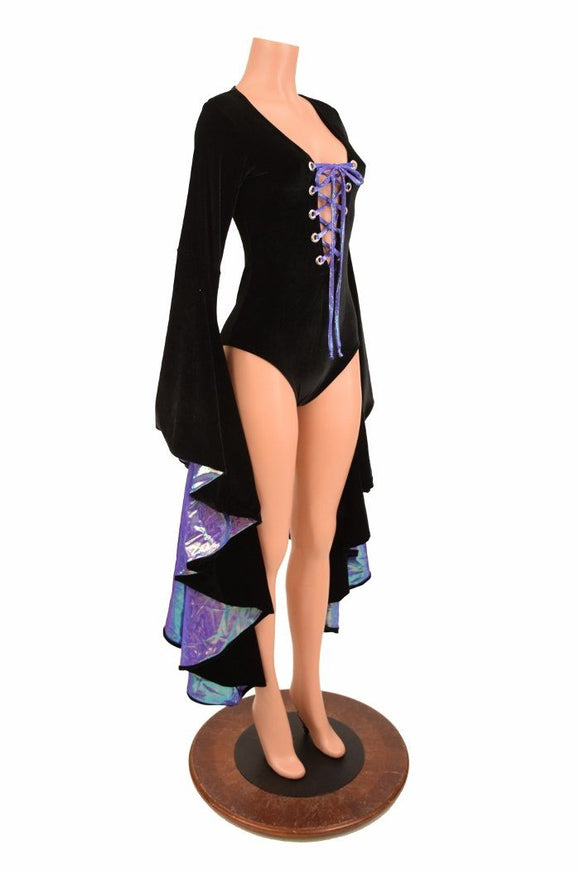 Sorceress Sleeve Romper with Lace Up Neckline - Coquetry Clothing
