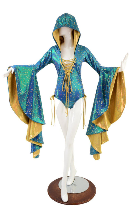 Sorceress Sleeve Romper with Laceups and Crotch Snaps - Coquetry Clothing