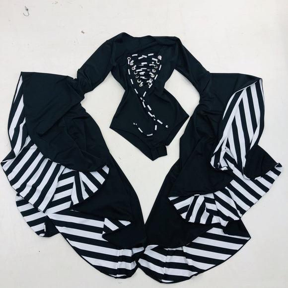 Sorceress Sleeve Romper with Plunging Lace Up Neckline - Coquetry Clothing