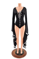Sorceress Sleeve Romper with Plunging Lace Up Neckline - Coquetry Clothing