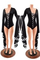Sorceress Sleeve Romper with Plunging Lace Up Neckline - Coquetry Clothing