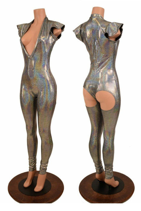 Silver "Moon" Exposed Rear Catsuit - Coquetry Clothing