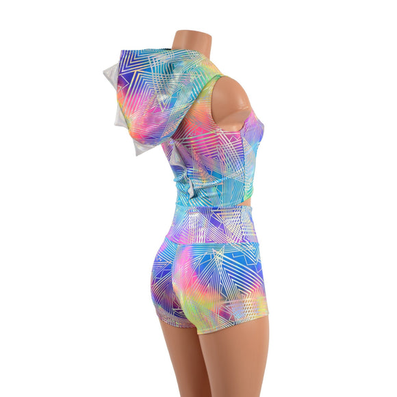 Spectrum Dragon Hooded Crop Top and High Waist Shorts Set - Coquetry Clothing