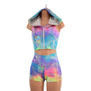 Spectrum Dragon Hooded Crop Top and High Waist Shorts Set - Coquetry Clothing
